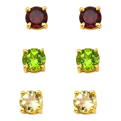 Gold Plated Multicolor Round Gemstone Daily Wear Stud Earrings for Women TGE1053