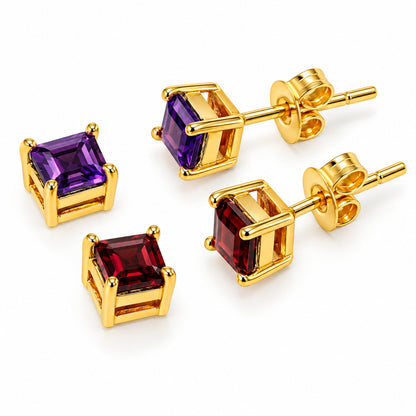 Gold Plated Multicolor Square Gemstone Daily Wear Stud Earrings for Women TGE1054