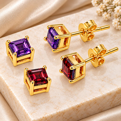 Gold Plated Multicolor Square Gemstone Daily Wear Stud Earrings for Women TGE1054