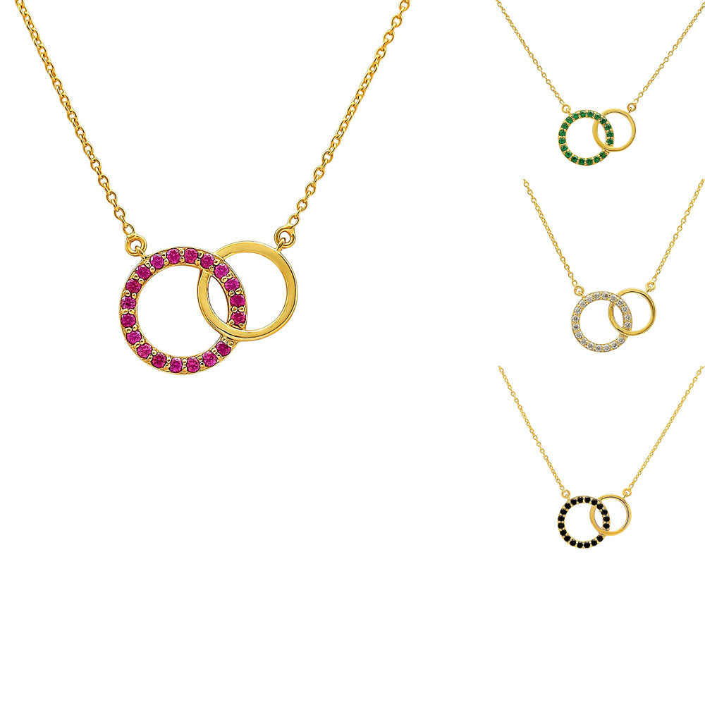 18K Gold Over Brass Linked Double Circles Necklace with Colored Stones TGN1002 NM-1031