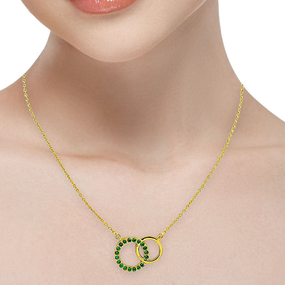 18K Gold Over Brass Linked Double Circles Necklace with Colored Stones TGN1002 NM-1031