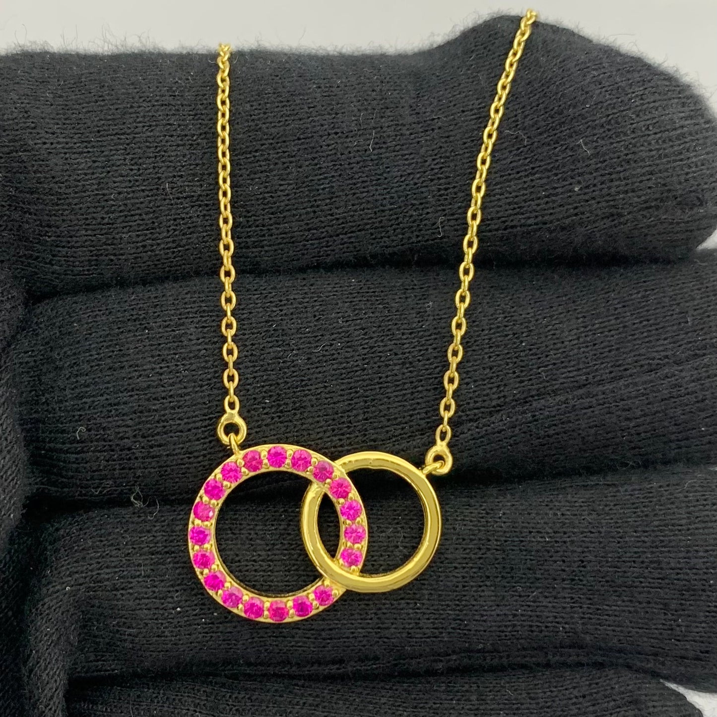 18K Gold Plated Linked Double Circles Necklace with Colored Stones TGN1002 NM-1031
