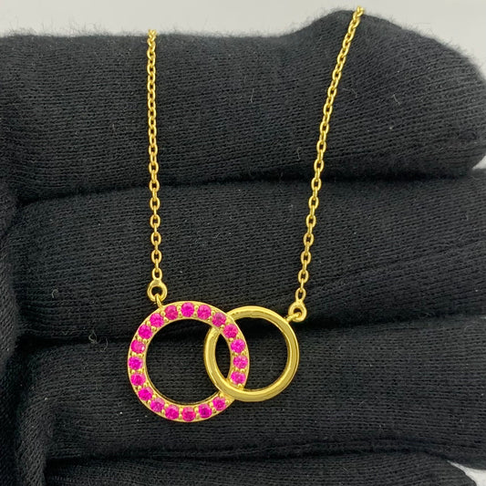 18K Gold Plated Linked Double Circles Necklace with Colored Stones TGN1002 NM-1031