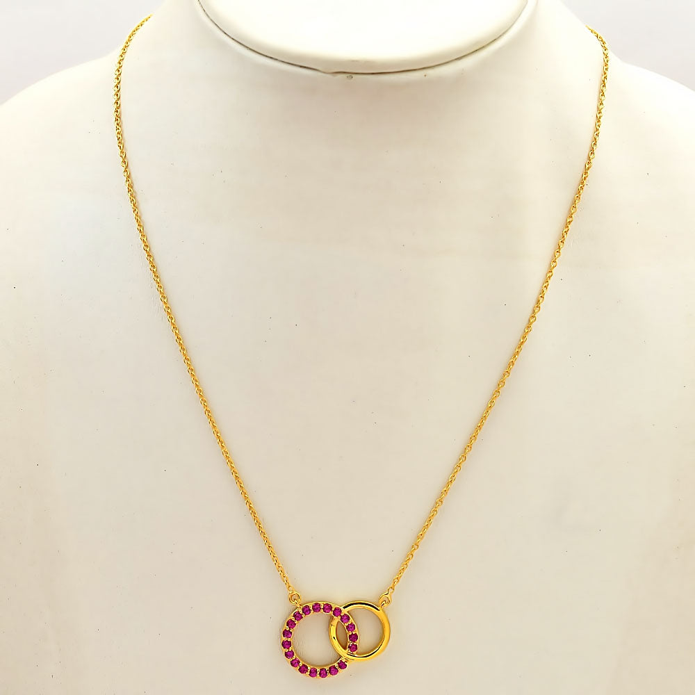 18K Gold Over Brass Linked Double Circles Necklace with Colored Stones TGN1002 NM-1031