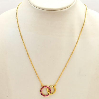 18K Gold Over Brass Linked Double Circles Necklace with Colored Stones TGN1002 NM-1031