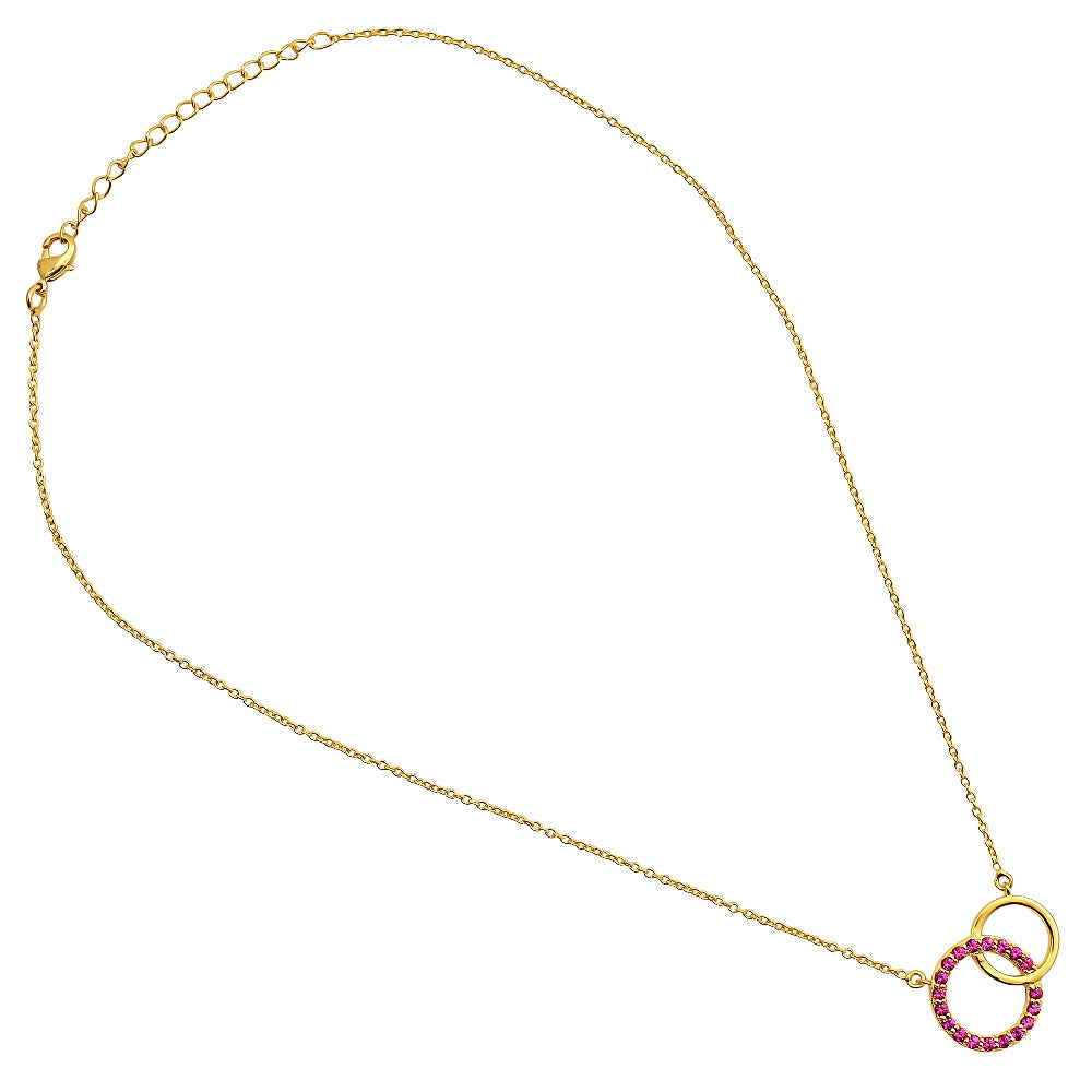 18K Gold Over Brass Linked Double Circles Necklace with Colored Stones TGN1002 NM-1031