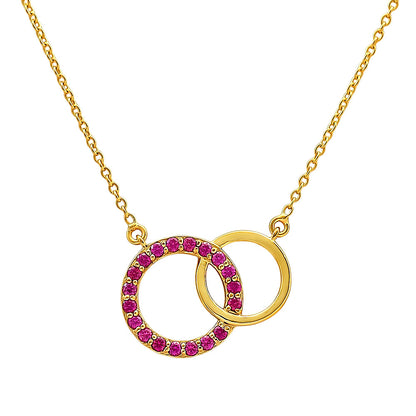 18K Gold Over Brass Linked Double Circles Necklace with Colored Stones TGN1002 NM-1031