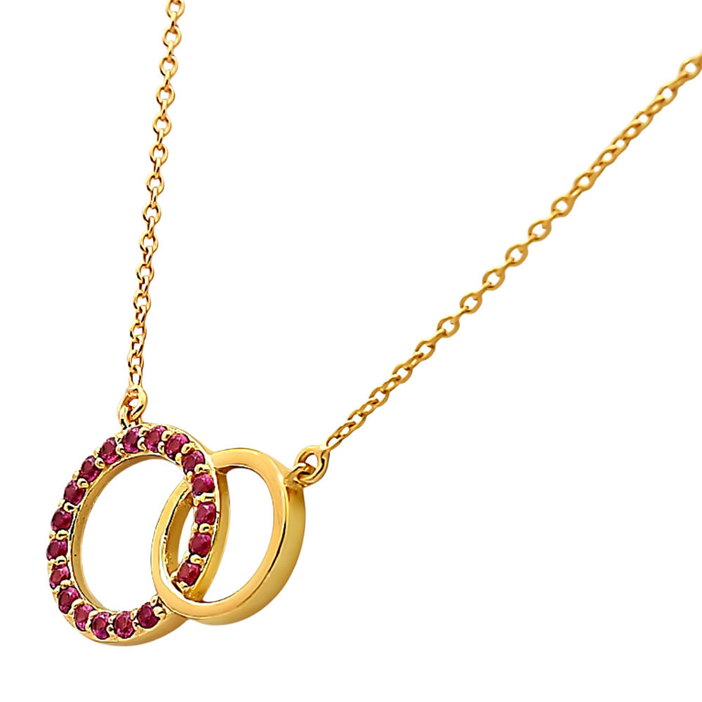 18K Gold Over Brass Linked Double Circles Necklace with Colored Stones TGN1002 NM-1031