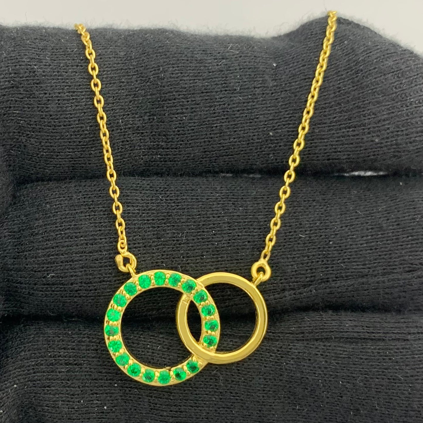 18K Gold Plated Linked Double Circles Necklace with Colored Stones TGN1002 NM-1031