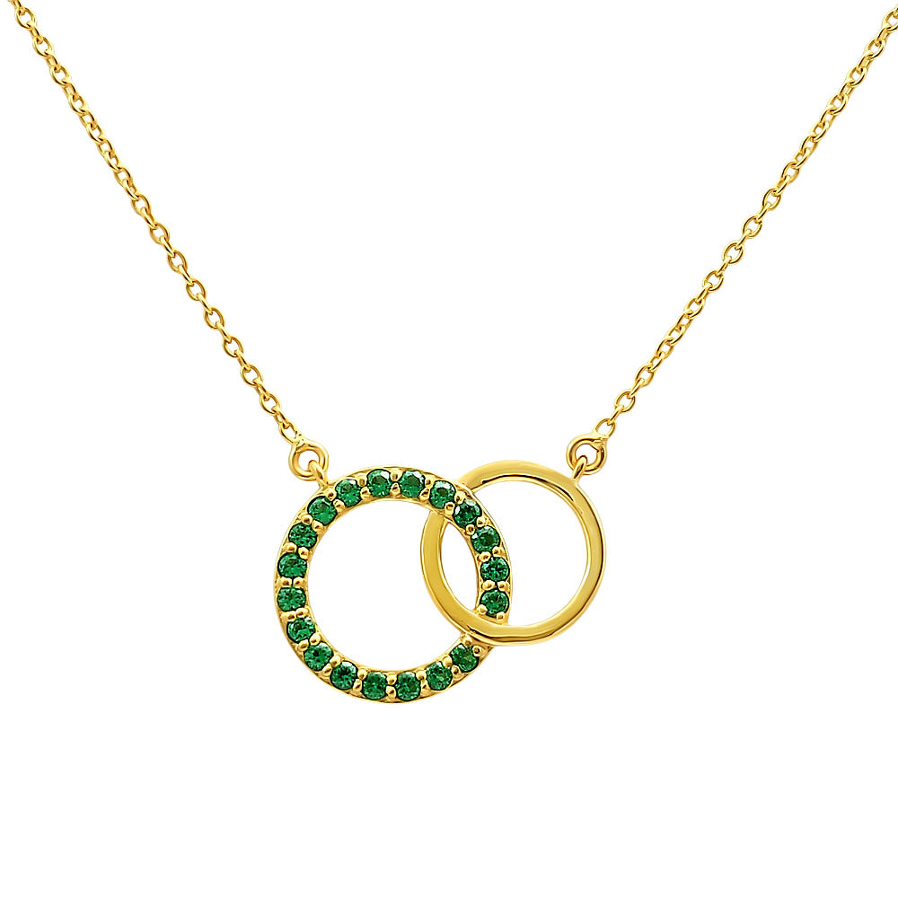 18K Gold Over Brass Linked Double Circles Necklace with Colored Stones TGN1002 NM-1031