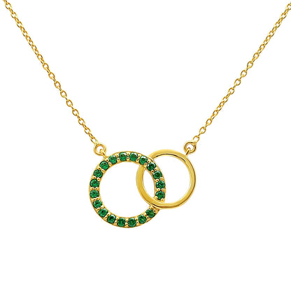 18K Gold Over Brass Linked Double Circles Necklace with Colored Stones TGN1002 NM-1031
