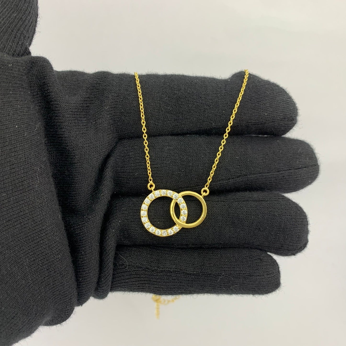 18K Gold Plated Linked Double Circles Necklace with Colored Stones TGN1002 NM-1031