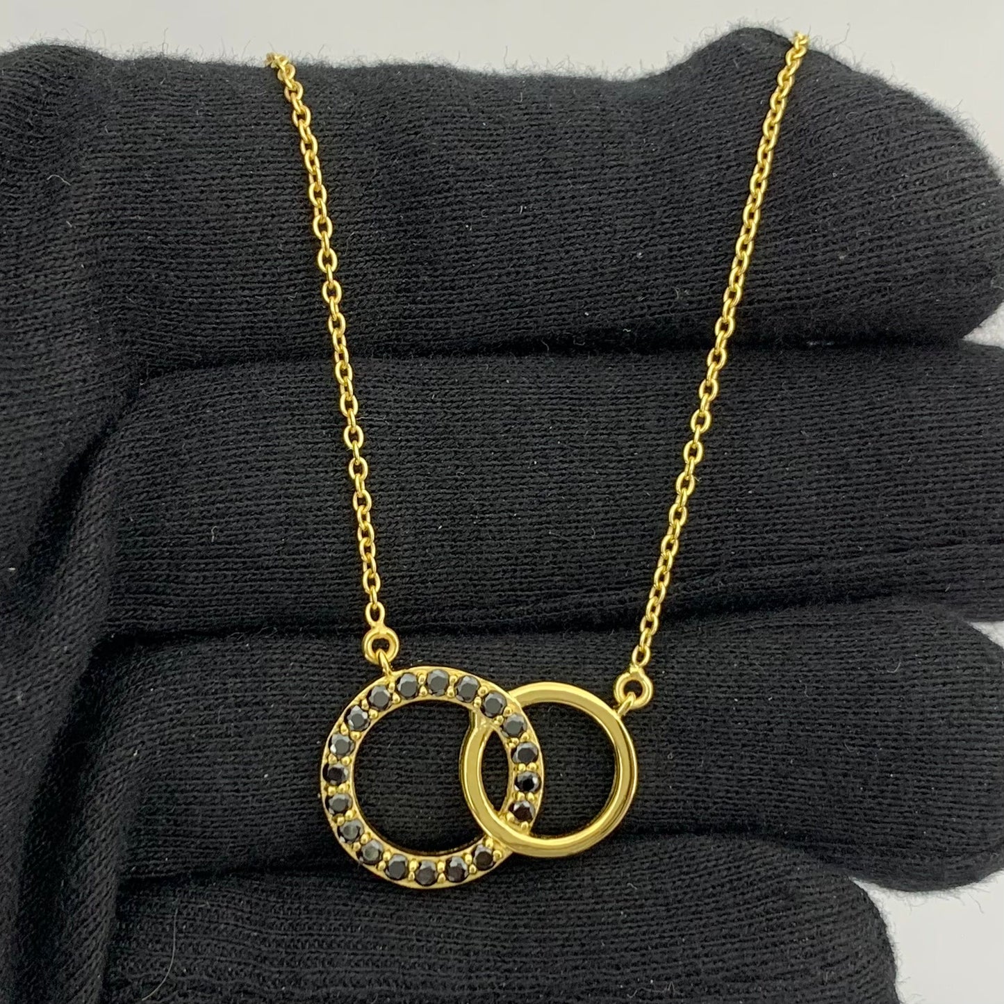 18K Gold Plated Linked Double Circles Necklace with Colored Stones TGN1002 NM-1031