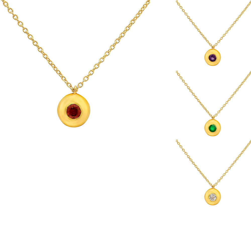 18K Gold Over Brass Gemstone Charm Necklace Jewelry Minimal Style TGN1003 NM-1032
