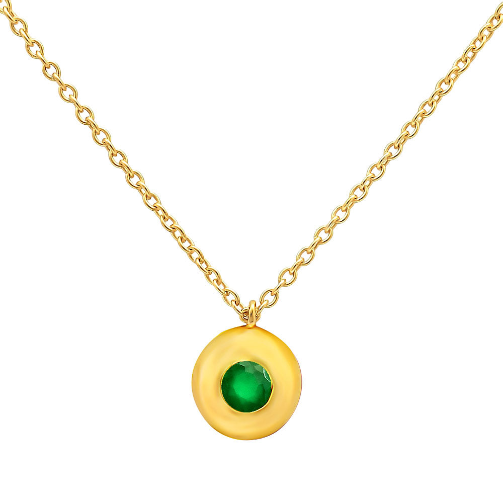 18K Gold Over Brass Gemstone Charm Necklace Jewelry Minimal Style TGN1003 NM-1032
