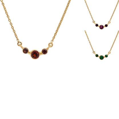 18K Gold Trio Stone Necklace Jewelry with Birthstone Colors for Women TGN1004 NM-1033