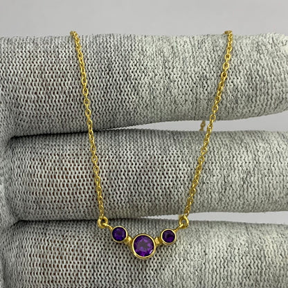 18K Gold Trio Stone Necklace Jewelry with Birthstone Colors for Women TGN1004 NM-1033
