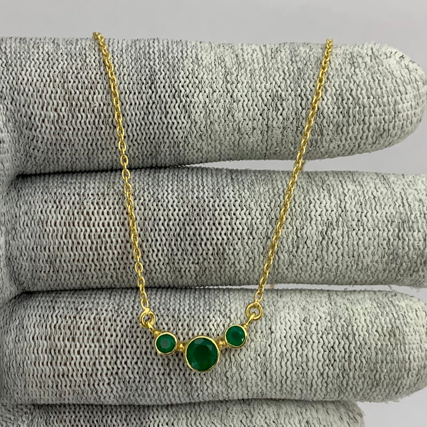 18K Gold Trio Stone Necklace Jewelry with Birthstone Colors for Women TGN1004 NM-1033