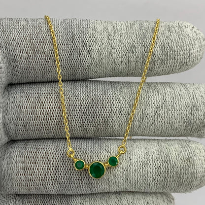 18K Gold Trio Stone Necklace Jewelry with Birthstone Colors for Women TGN1004 NM-1033