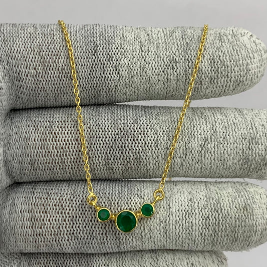 18K Gold Trio Stone Necklace Jewelry with Birthstone Colors for Women TGN1004 NM-1033