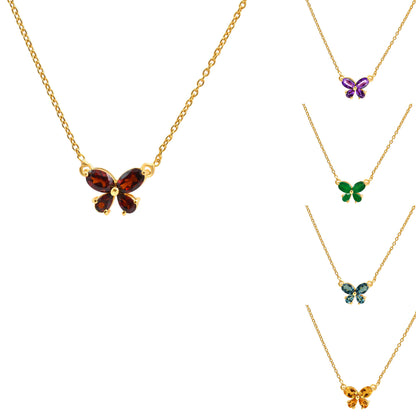 18K Gold Over Brass Butterfly Gemstone Pendant Necklace for Women TGN1005 NM-1034