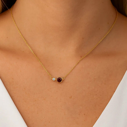 18K Gold Plated Brass Two-Stone Necklace with Sparkling Accents TGN1007 NM-1038