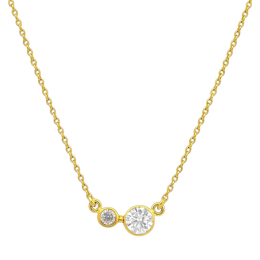18K Gold Plated Brass Two-Stone Necklace with Sparkling Accents TGN1007 NM-1038