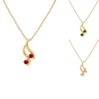 18K Gold Over Brass Two Stone Swirl Pendant Necklace Jewelry for Women TGN1010 NM-1036