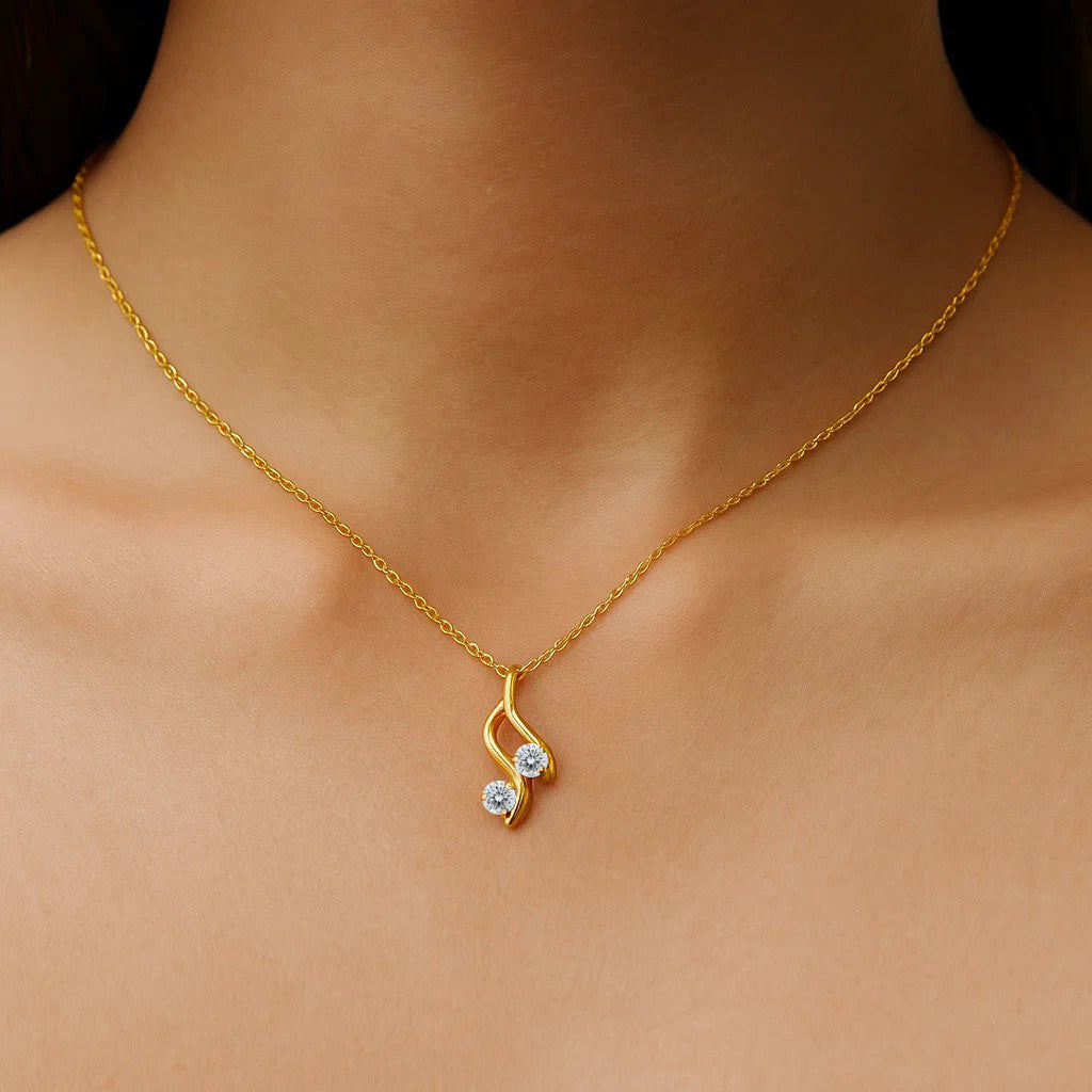 18K Gold Over Brass Two Stone Swirl Pendant Necklace Jewelry for Women TGN1010 NM-1036