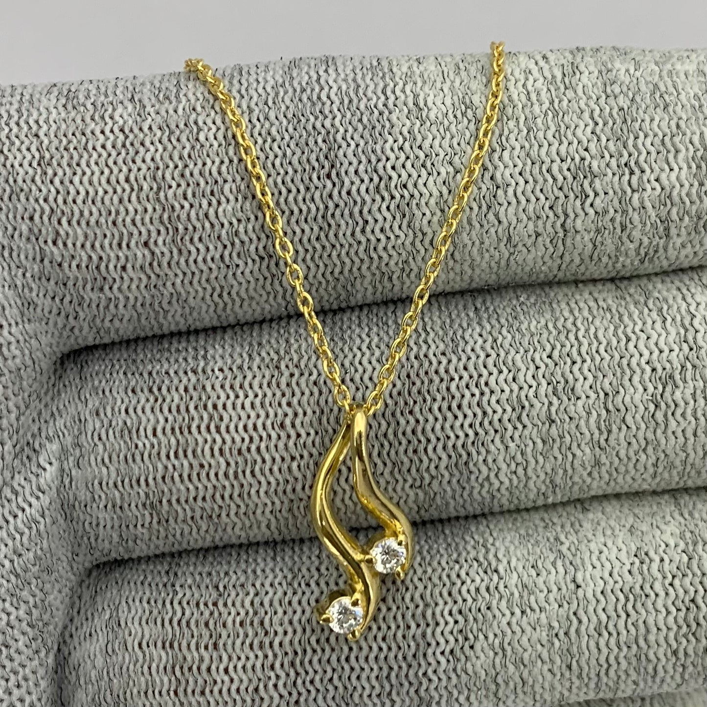 18K Gold Plated Two Stone Swirl Pendant Necklace Jewelry for Women TGN1010 NM-1036
