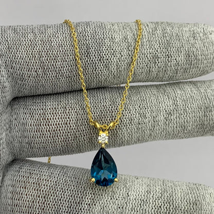 18K Gold Plated Pear Cut Gemstone Necklace Jewelry Everyday Wear TGN1011 NM-1040