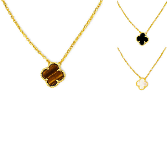 18K Gold Plated Clover Necklace Jewelry with Tiger Eye/Onyx/MOP Stone TGN1012 NM-1041