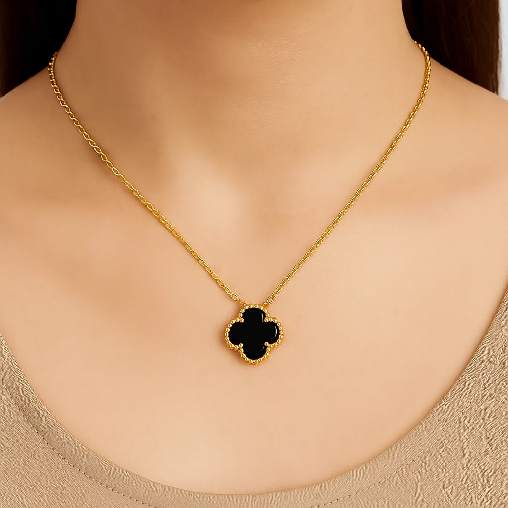 18K Gold Plated Clover Necklace Jewelry with Tiger Eye/Onyx/MOP Stone TGN1012 NM-1041