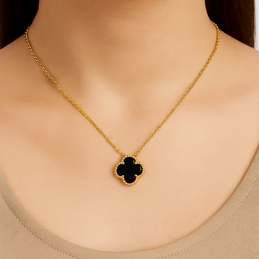 18K Gold Plated Clover Necklace Jewelry with Tiger Eye/Onyx/MOP Stone TGN1012 NM-1041