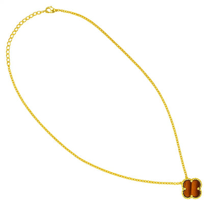 18K Gold Plated Clover Necklace Jewelry with Tiger Eye/Onyx/MOP Stone TGN1012 NM-1041