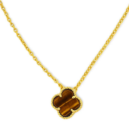 18K Gold Plated Clover Necklace Jewelry with Tiger Eye/Onyx/MOP Stone TGN1012 NM-1041