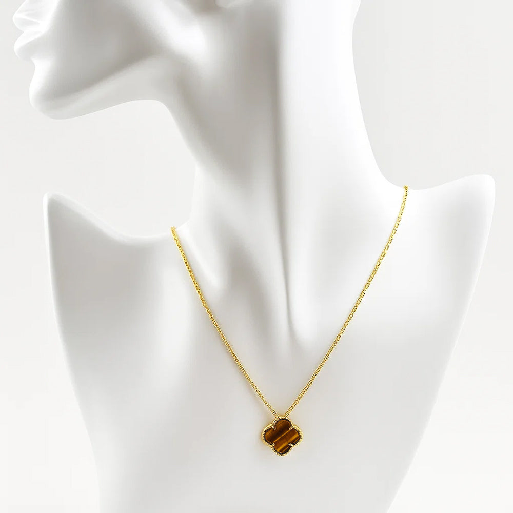18K Gold Plated Clover Necklace Jewelry with Tiger Eye/Onyx/MOP Stone TGN1012 NM-1041