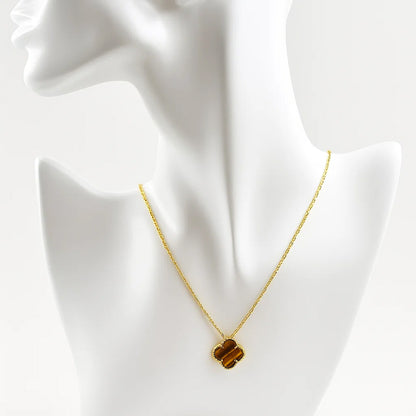 18K Gold Plated Clover Necklace Jewelry with Tiger Eye/Onyx/MOP Stone TGN1012 NM-1041