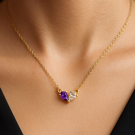 18K Gold Over Brass Two-Stone Heart Inspired Gemstone Pendant Necklace TGN1013 NM-1042