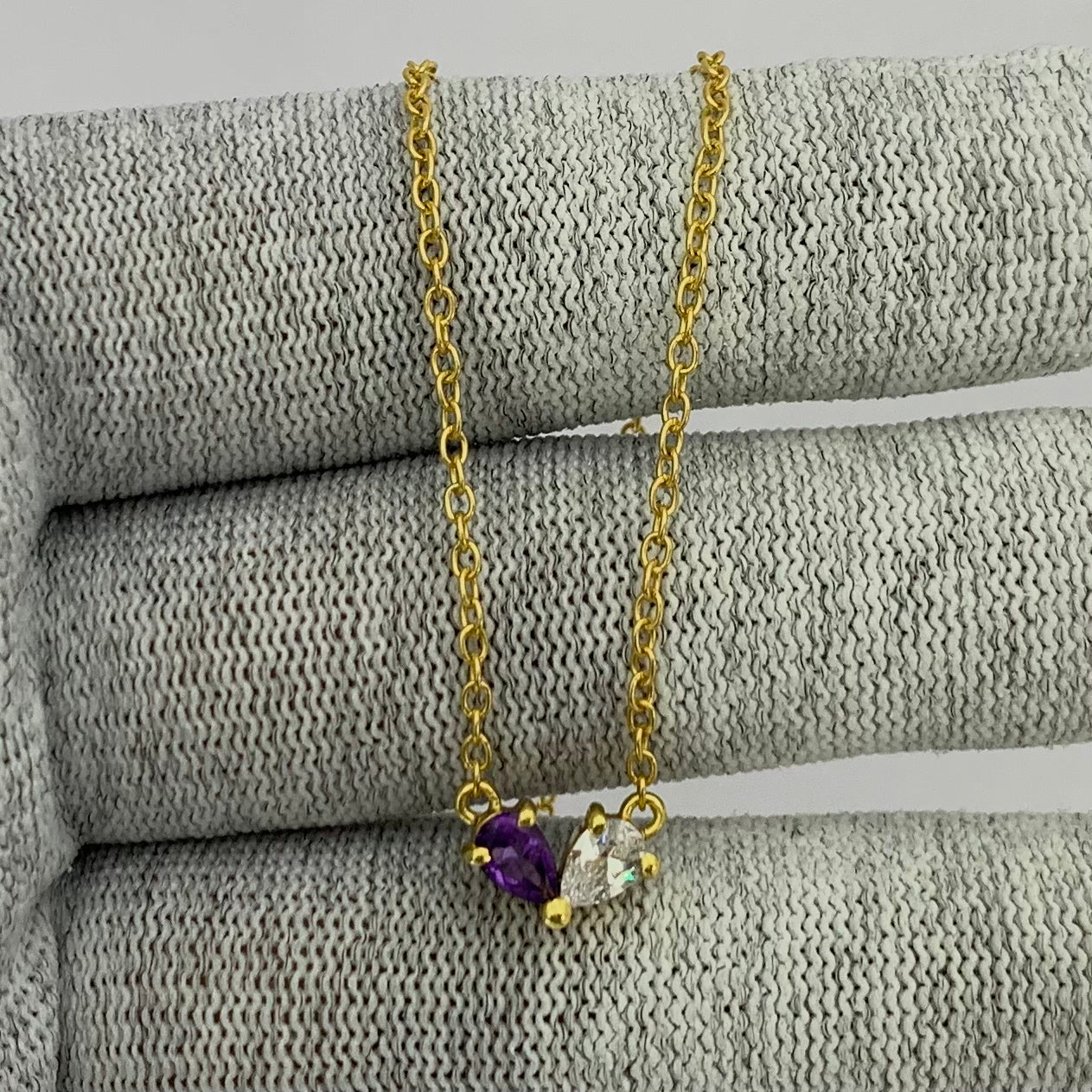 18K Gold Plated Two-Stone Heart Inspired Gemstone Pendant Necklace TGN1013 NM-1042