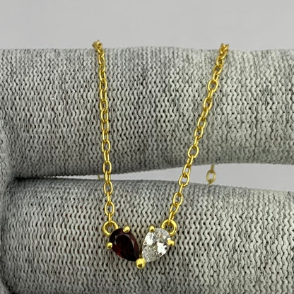 18K Gold Plated Two-Stone Heart Inspired Gemstone Pendant Necklace TGN1013 NM-1042