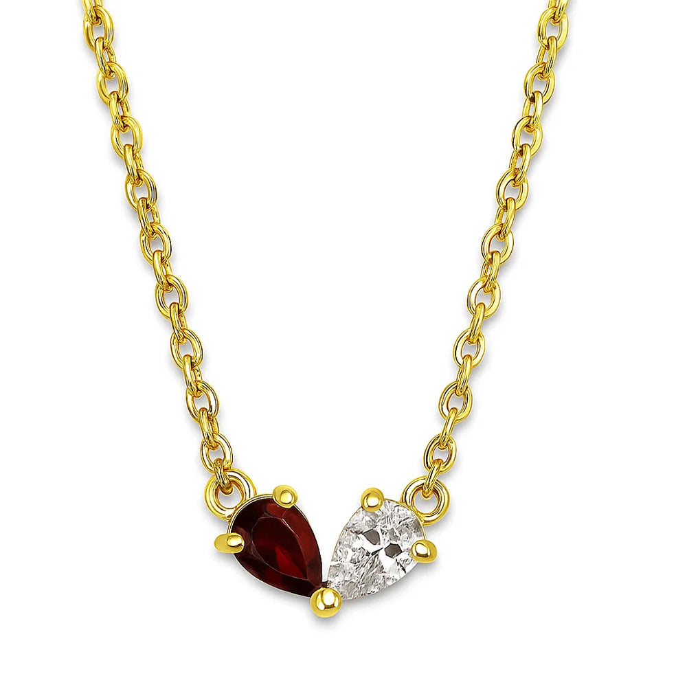 18K Gold Plated Two-Stone Heart Inspired Gemstone Pendant Necklace TGN1013 NM-1042