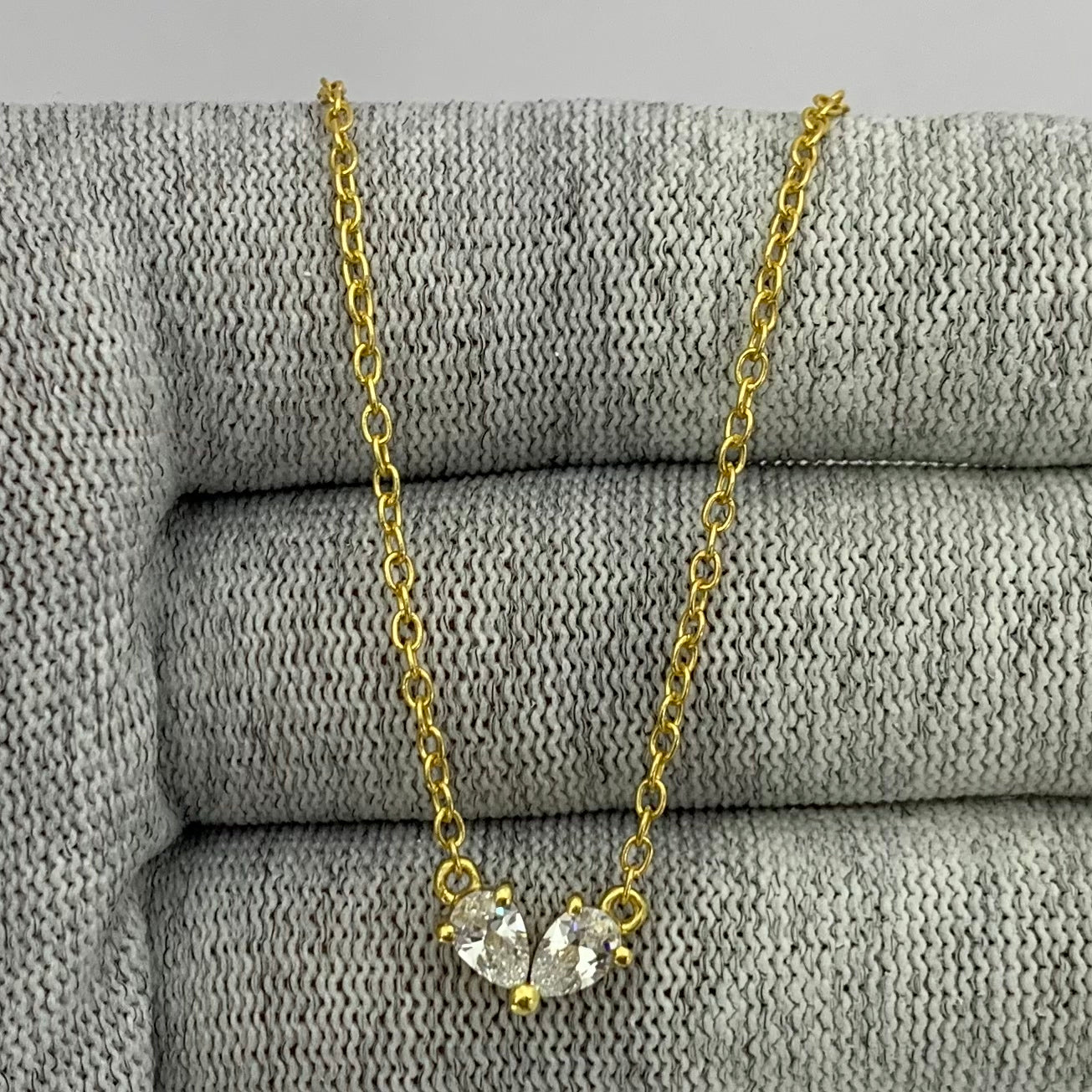18K Gold Plated Two-Stone Heart Inspired Gemstone Pendant Necklace TGN1013 NM-1042