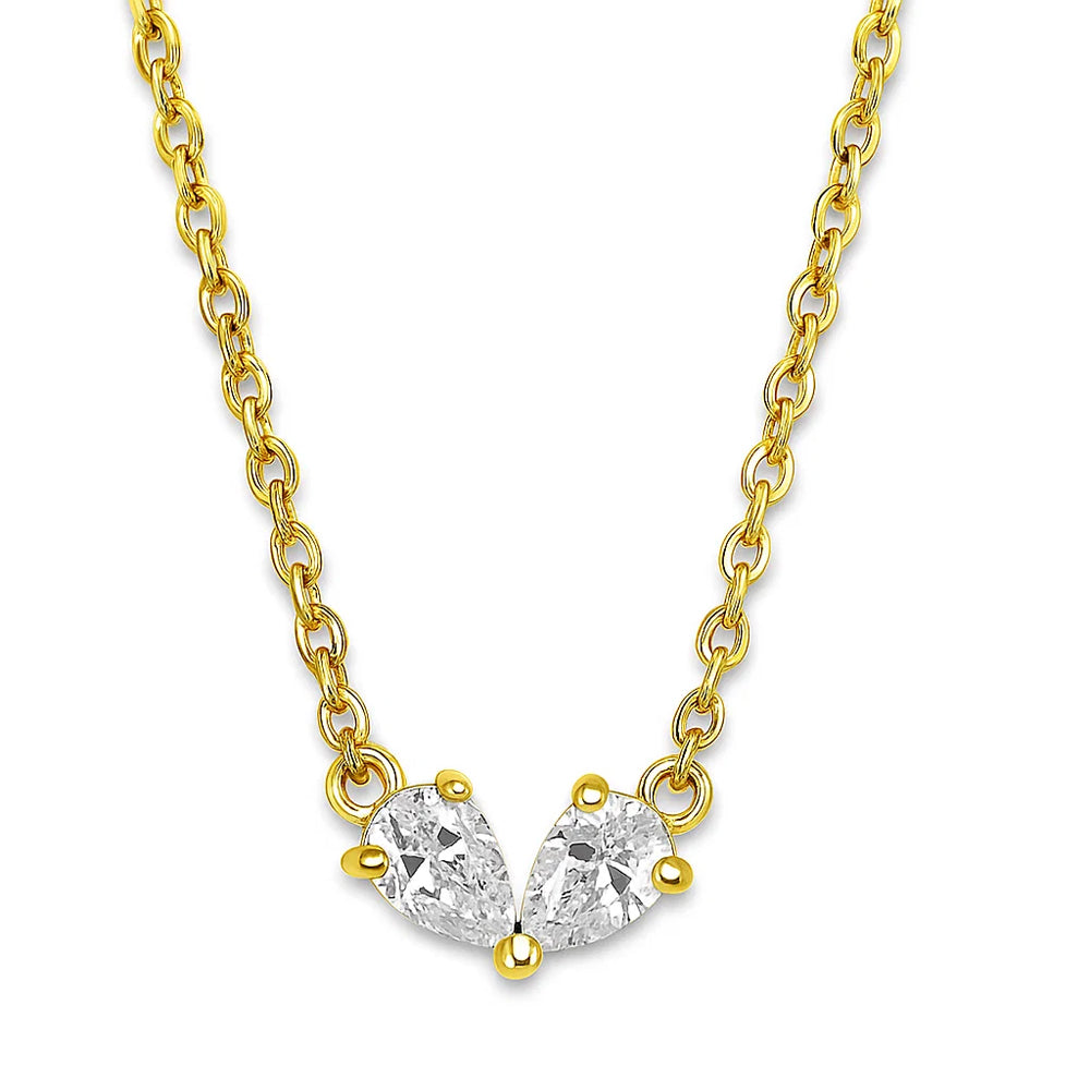 18K Gold Plated Two-Stone Heart Inspired Gemstone Pendant Necklace TGN1013 NM-1042