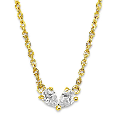 18K Gold Plated Two-Stone Heart Inspired Gemstone Pendant Necklace TGN1013 NM-1042