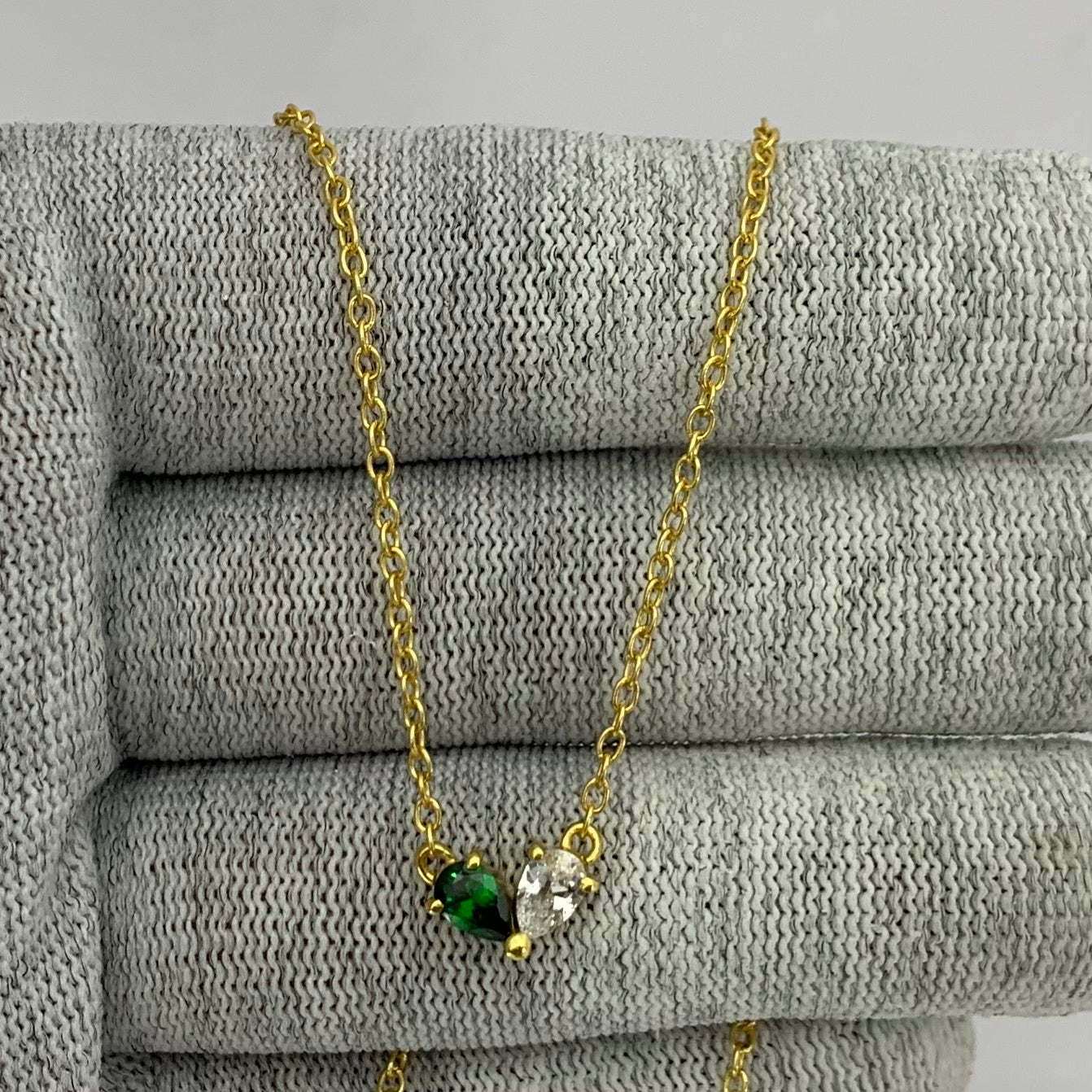 18K Gold Plated Two-Stone Heart Inspired Gemstone Pendant Necklace TGN1013 NM-1042