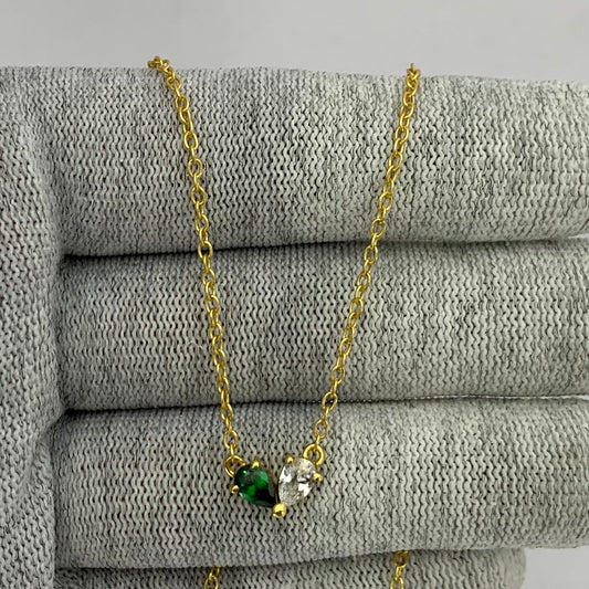 18K Gold Plated Two-Stone Heart Inspired Gemstone Pendant Necklace TGN1013 NM-1042