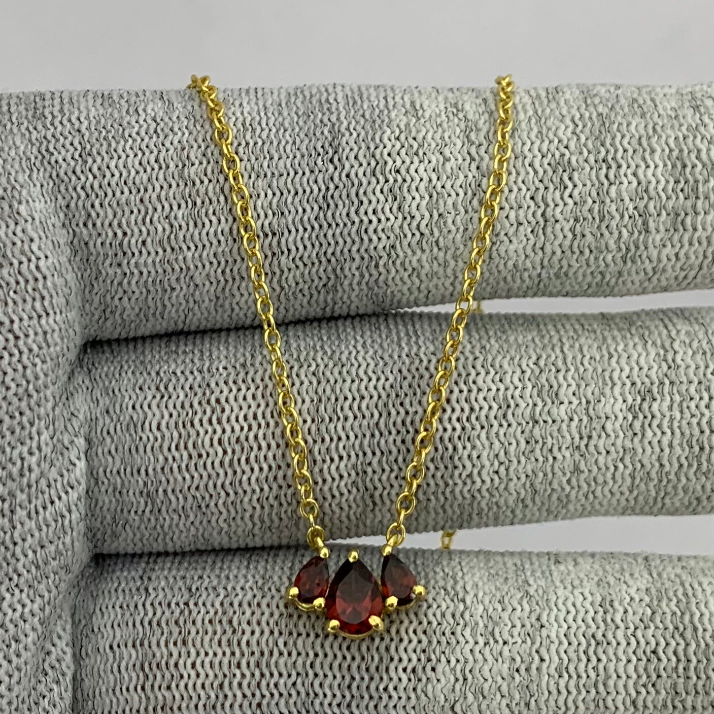 18K Gold Plated Triple Teardrop Gemstone Necklace Fashion Jewelry TGN1015 NM-1044