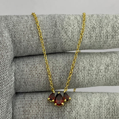 18K Gold Plated Triple Teardrop Gemstone Necklace Fashion Jewelry TGN1015 NM-1044
