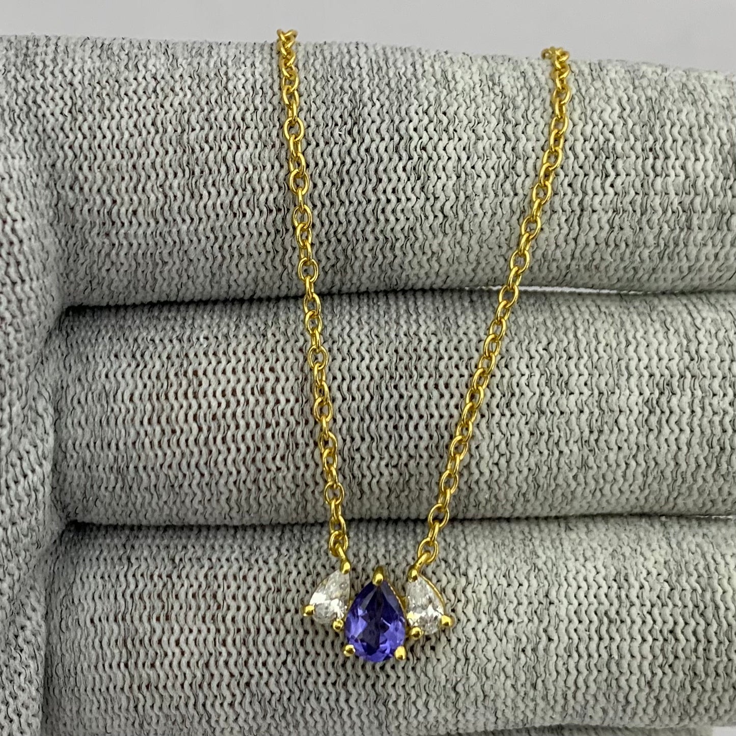 18K Gold Plated Triple Teardrop Gemstone Necklace Fashion Jewelry TGN1015 NM-1044